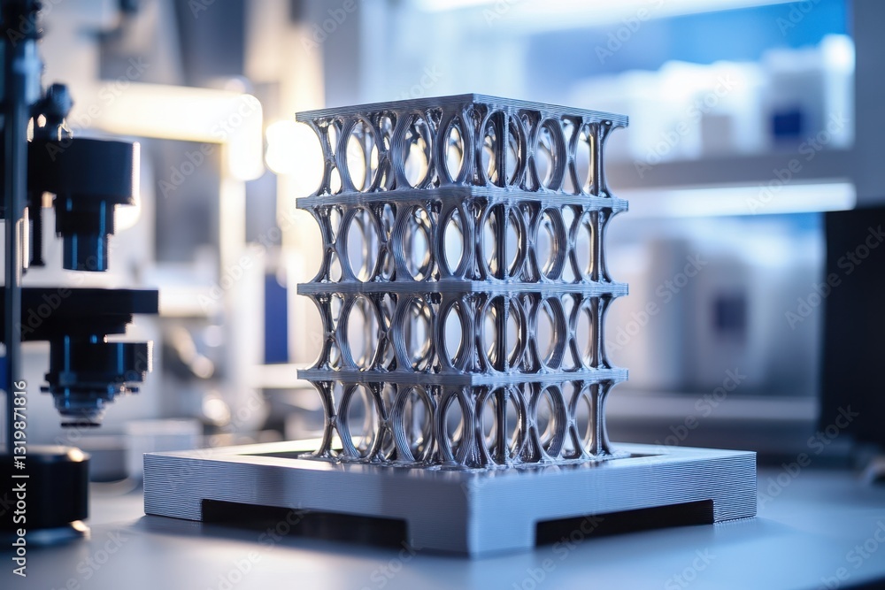 Poster advanced 3d printing technology used to create intricate metal structure in a lab environment