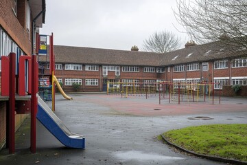 Quiet British Schoolyard: An Empty Playground Reflecting the Calm of Education Without Children