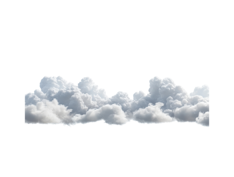 White cumulus clouds forming a frame border isolated on a transparent background with a soft and dreamy aesthetic
