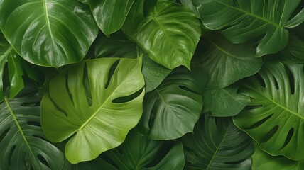 Fototapeta premium Lush Green Tropical Leaves Texture Background