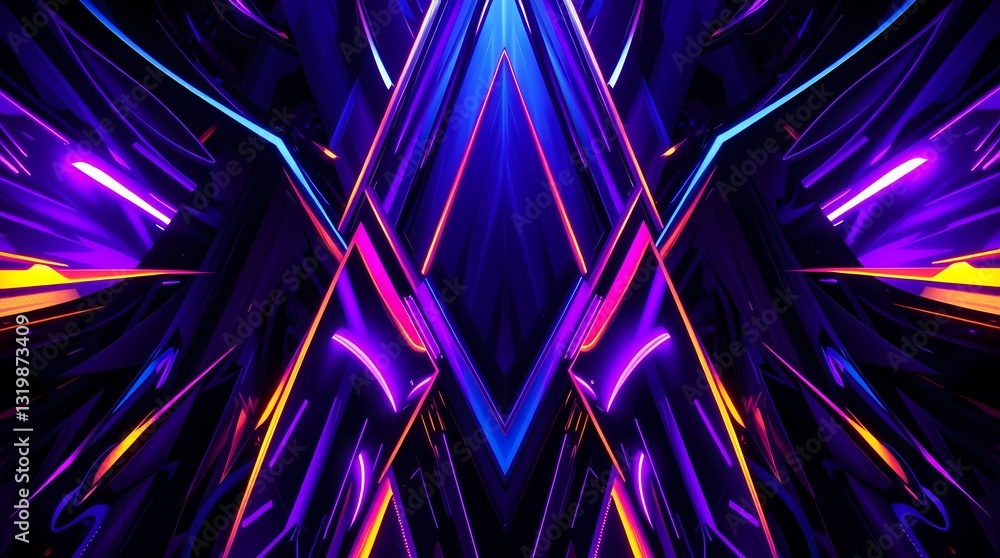 Poster vibrant geometric symphony: a mesmerizing composition of electric lines and shapes converge in a vib