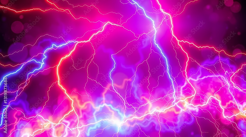 Poster electric storm of color: a vibrant and dynamic display of lightning bolts illuminates a canvas of ri