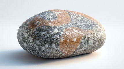 Fototapeta premium Smooth River Rock with Orange and Gray Pattern on White Background