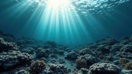 Obraz premium Sunlight shining on a coral reef affected by coral bleaching 