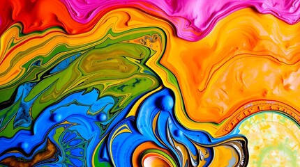 Fototapeta premium Chromatic Cascade: A vibrant and dynamic abstract artwork showcasing a mesmerizing swirl of vivid colors in a photorealistic close-up.
