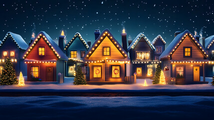 Fototapeta premium cartoon character cute Christmas Lights On Houses illustration