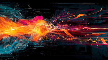 Fototapeta premium Stunning futuristic energy flow and digital electricity surges in a dynamic luminous and incandescent visual display of technology power and connection. Incandescent Flow. Illustration