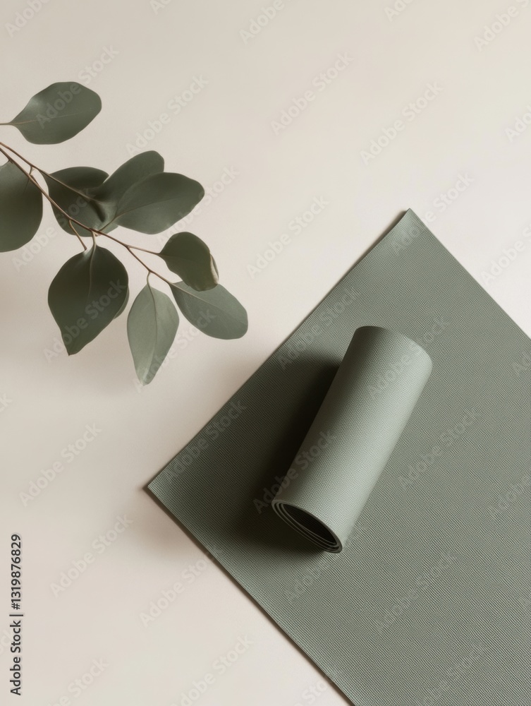 Aufkleber minimalistic yoga mat positioned diagonally on a light background creating an inviting atmosphere fo