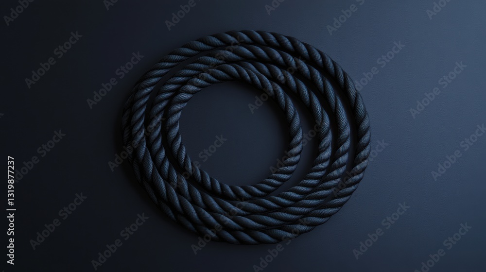 Aufkleber coiled black jump rope on smooth grey background with minimalist vibe for fitness enthusiasts and sp