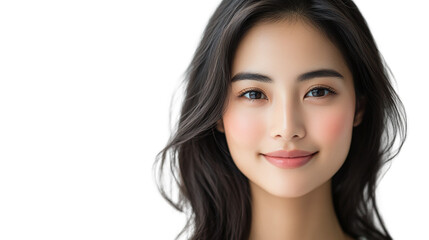 Fototapeta premium Portrait of a beautiful asian female model smiling, close up woman posing in studio, isolated on transparent background.