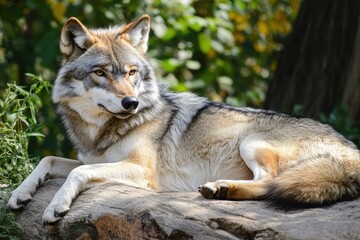 Obraz premium Wild Grey Wolf Face In Detailed Focus / gray wolf canis lupus. 