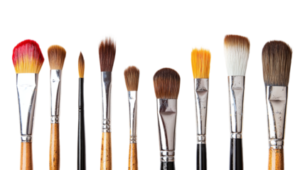 Set of artist paintbrushes, isolated cutout object on transparent background.