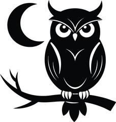 Silhouette of an owl tree, silhouette of owl with a tree branch vector illustration 