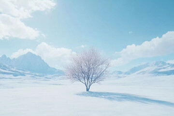 A single tree in the middle of a vast snowy field