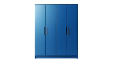 modern blue  cabinet wardrobe isolated on white background , Closet furniture with doors , transparent png 