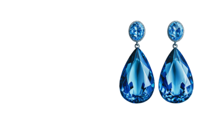 blue jewelry earrings with diamonds , gemstone . isolated on white background , transparent png