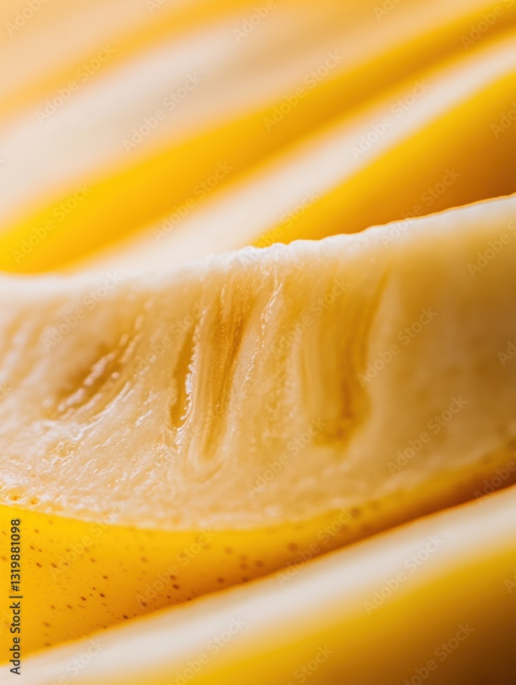 Poster Close up macro shot highlights the intricate texture of fresh banana halves with a soft background