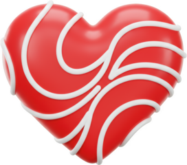 Red Heart Shaped Candy with White Icing Design Valentine s Day Sweet Treat 3D Render