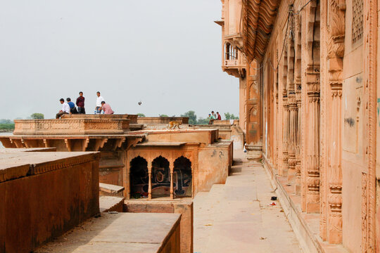Bank Yamuna river. Kesi Gat Temple, Vrindavan. India