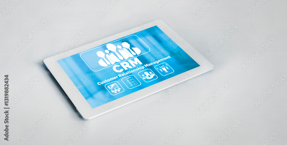 Poster customer relationship management system on modish computer for crm business and enterprise