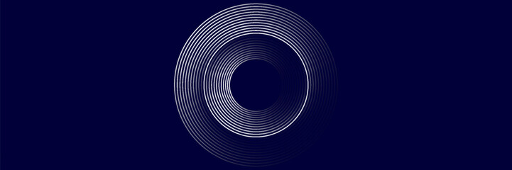 Abstract blue glowing geometric lines on dark blue background. Modern shiny blue circle lines pattern. Futuristic technology concept. Suit for cover, poster, banner, brochure