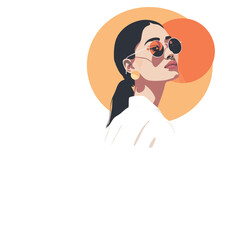 Asian Woman transparent isolated vector illustration Fashion Modern Art Design poster flyer banner web background graphic design with copy space and negative space orange yellow beige minimalist sleek
