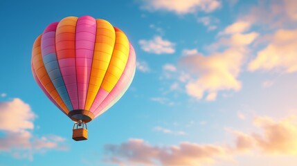 Naklejka premium Colorful Hot Air Balloon against a Soft Blue Sky with Clouds