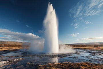 Majestic Geyser Erupting Against a Clear Blue Sky in Nature Scene