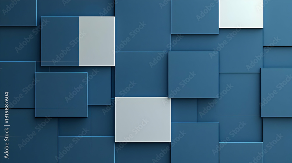 Aufkleber abstract 3d render of blue and white square tiles wall pattern with modern minimalist design
