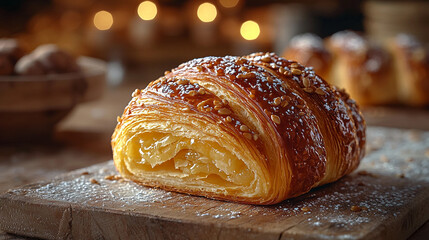 A Pastry Wheat Croissant Sitting On Top Of A Wooden Cutting Board (AI Image)