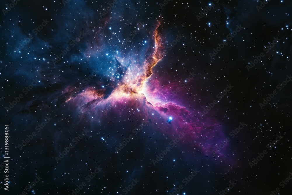 Poster vibrant cosmic nebula displaying rich colors and intricate patterns in deep space