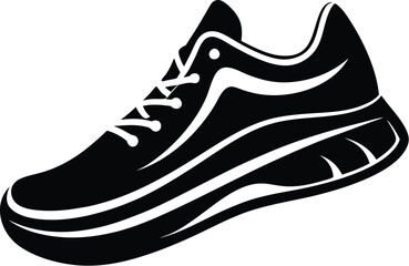 Silhouette of running shoes, Running shoes black and white silhouette illustration 