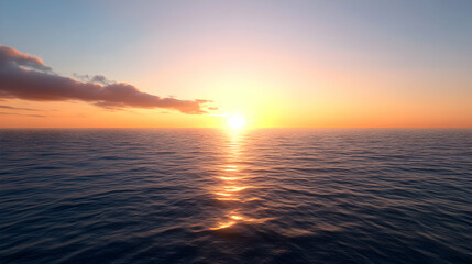 Fototapeta premium A tranquil seascape at sunset, showcasing vibrant colors reflecting on calm waters. The horizon glows with warm hues, creating a peaceful atmosphere perfect for relaxation.