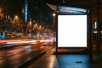 Blank Billboard at Night in a City