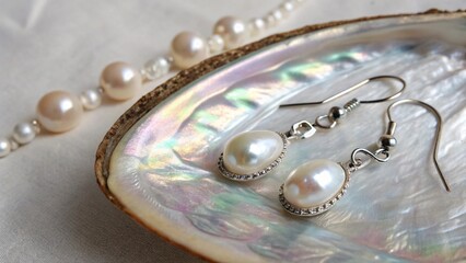 wedding rings and pearl necklace