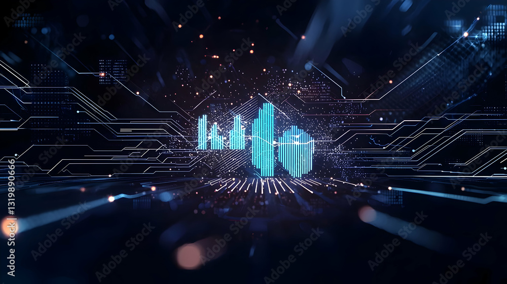 Poster dynamic blue data flow visualization in cyberspace with futuristic network connections in digital en