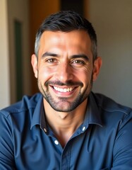 Obraz premium A cheerful resident of Israel enjoys a moment of joy, illuminating the space with a genuine smile. His relaxed demeanor reflects the warmth and vibrancy of the afternoon AI