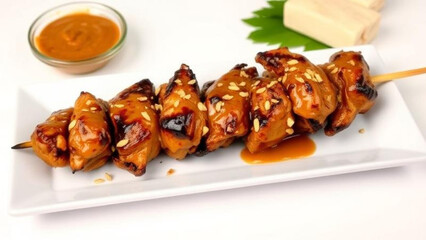 Delicious grilled and fried chicken sate on a plate