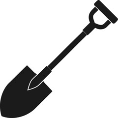 Silhouette of a shovel tool, Shovel icon vector, Garden shovel silhouette vector on white background.  