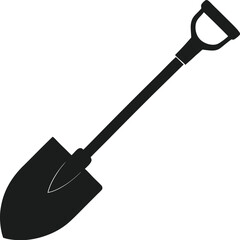 Silhouette of a shovel tool, Shovel icon vector, Garden shovel silhouette vector on white background.  