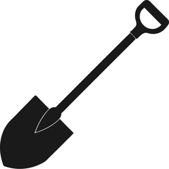 Silhouette of a shovel tool, Shovel icon vector, Garden shovel silhouette vector on white background.  