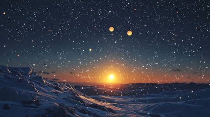 A celestial spectacle of planets and stars. Solar Luster. Illustration