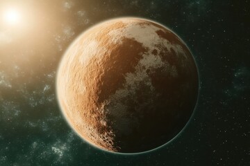 Obraz premium Detailed view of a distant planet illuminated by a nearby star in outer space