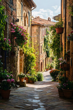 Fototapeta A picturesque alley in Tuscany