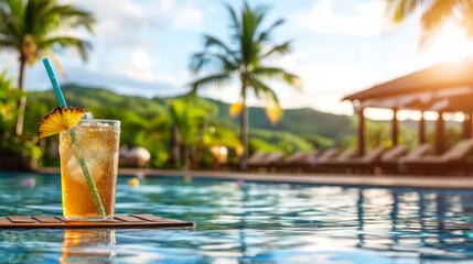 Refreshing Cocktail by Poolside with Tropical Vibes and Sunshine