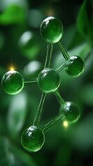 Green Molecule Structure Showing Connection and Science Concepts with Natural Backdrop