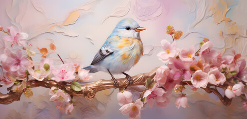 Bird with flowers on a pastel background