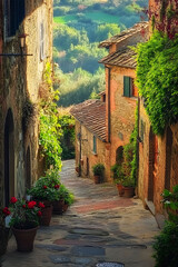 Fototapeta premium Photo of an alley in a village with old houses