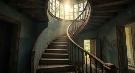 Obraz premium Abandoned House Spiral Staircase Decay
