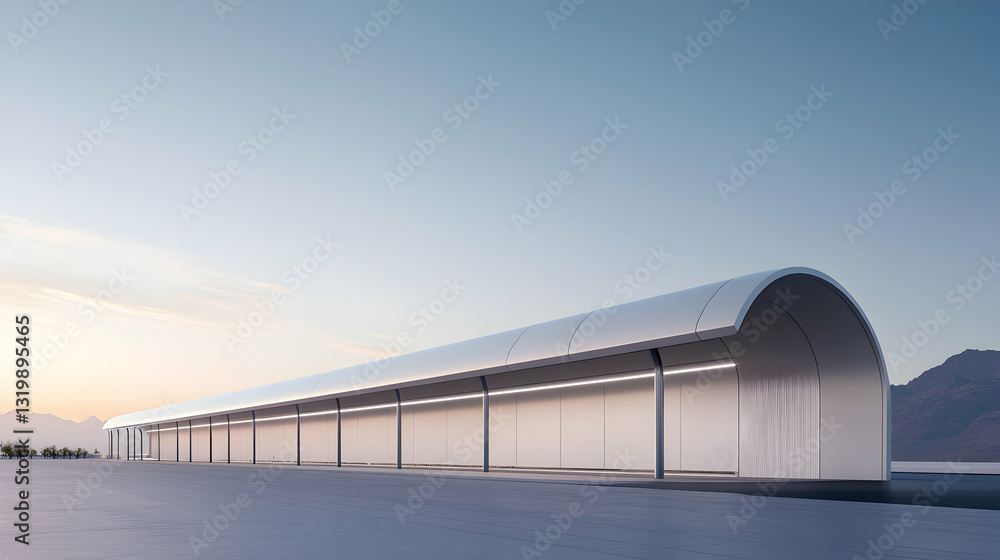 Poster a sleek modern structure standing against a serene backdrop, showcasing minimalist design with smoot